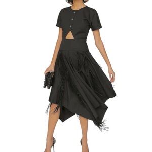 Bibhu Mohapatra Collective Cutout Fringe Dress in Black Cotton Poplin Size 6